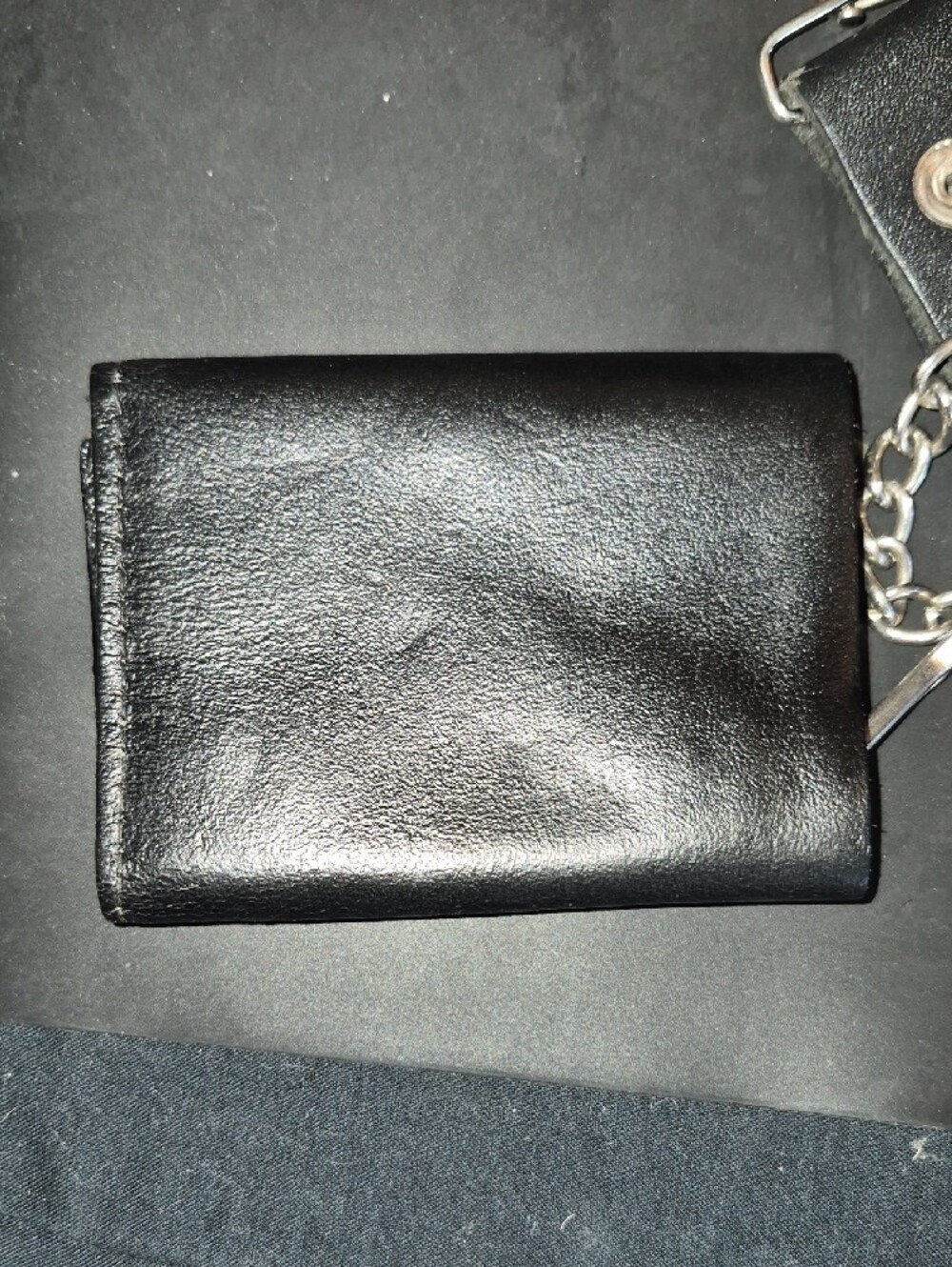 Vintage Harley-Davidson Black Leather Trifold Wallet with Silver Chain - Picture 5 of 9